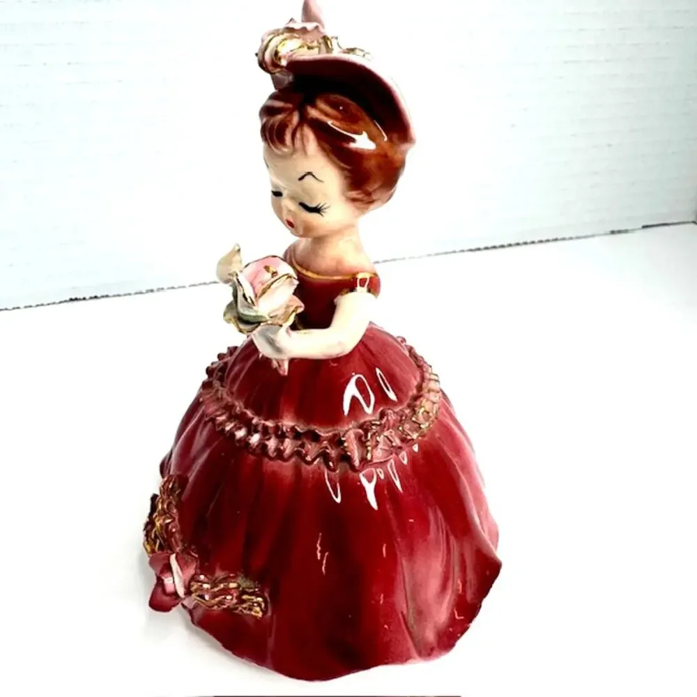Vintage Arnart Japan Lady Figurine 7616 Red Dress Cherchez La Femme 1950s
